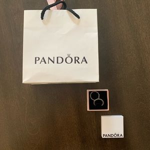 Pandora Sterling Silver Clear Sparkling Crown and Sparkle & Hearts Ring